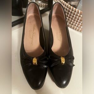 Salvatore Ferragamo Black Loafers with Gold Detail